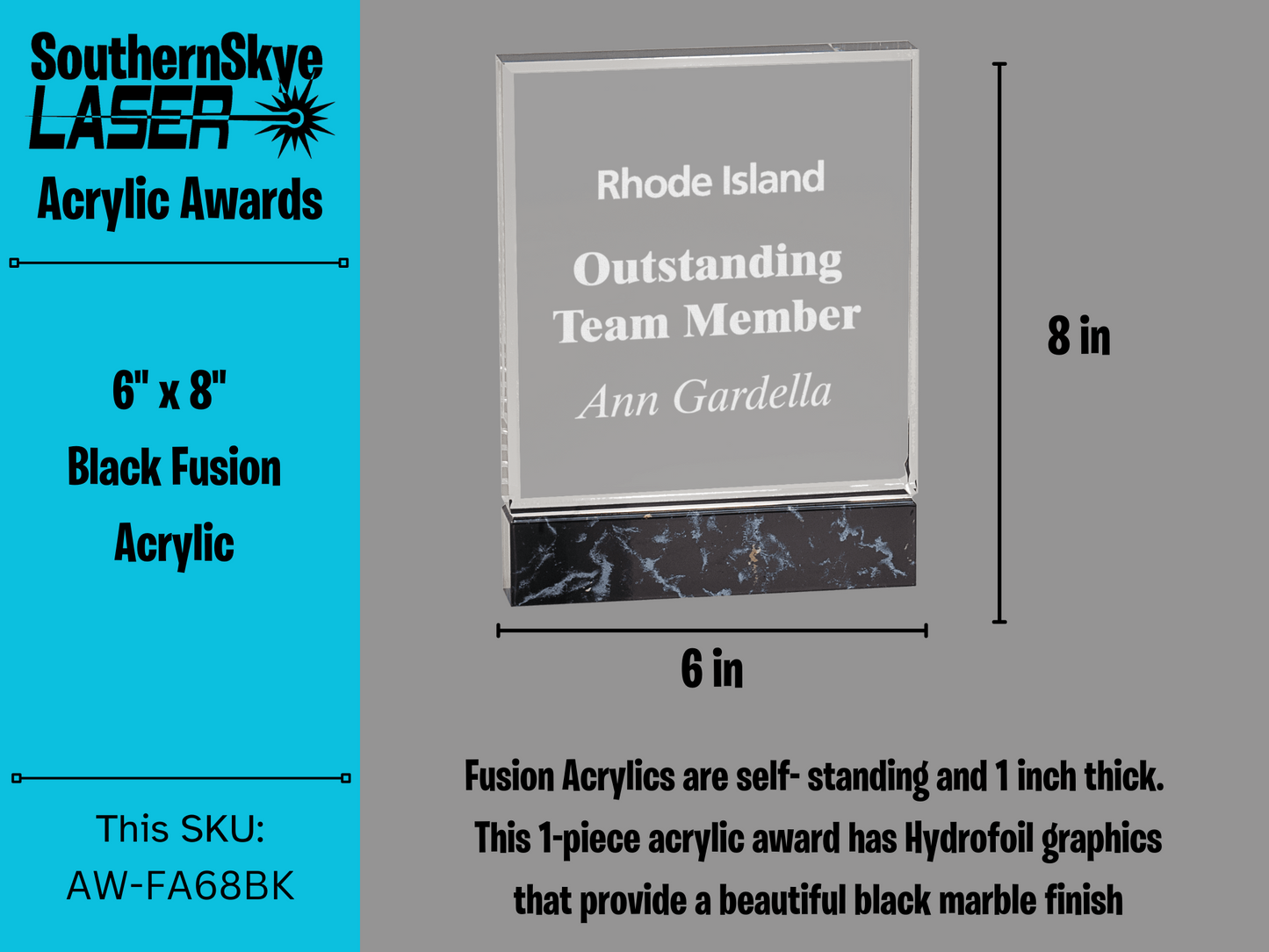 6" x 8" Black Fusion Acrylic Trophy, Award