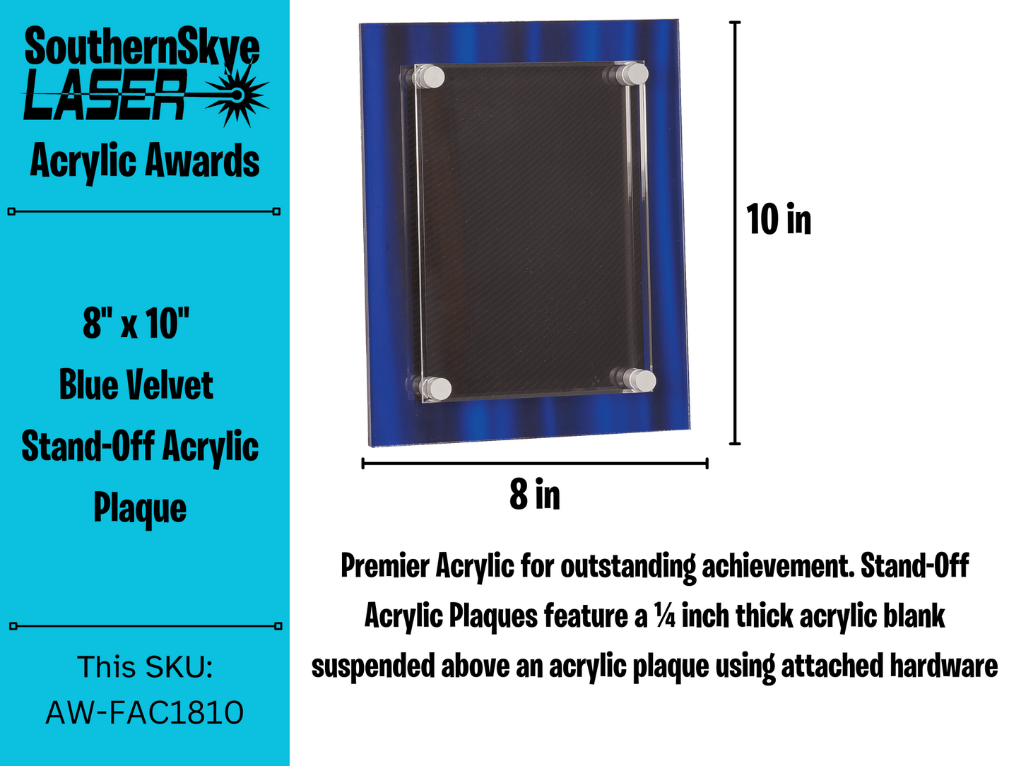 8" x 10" Blue Velvet Stand-Off Acrylic Plaque
