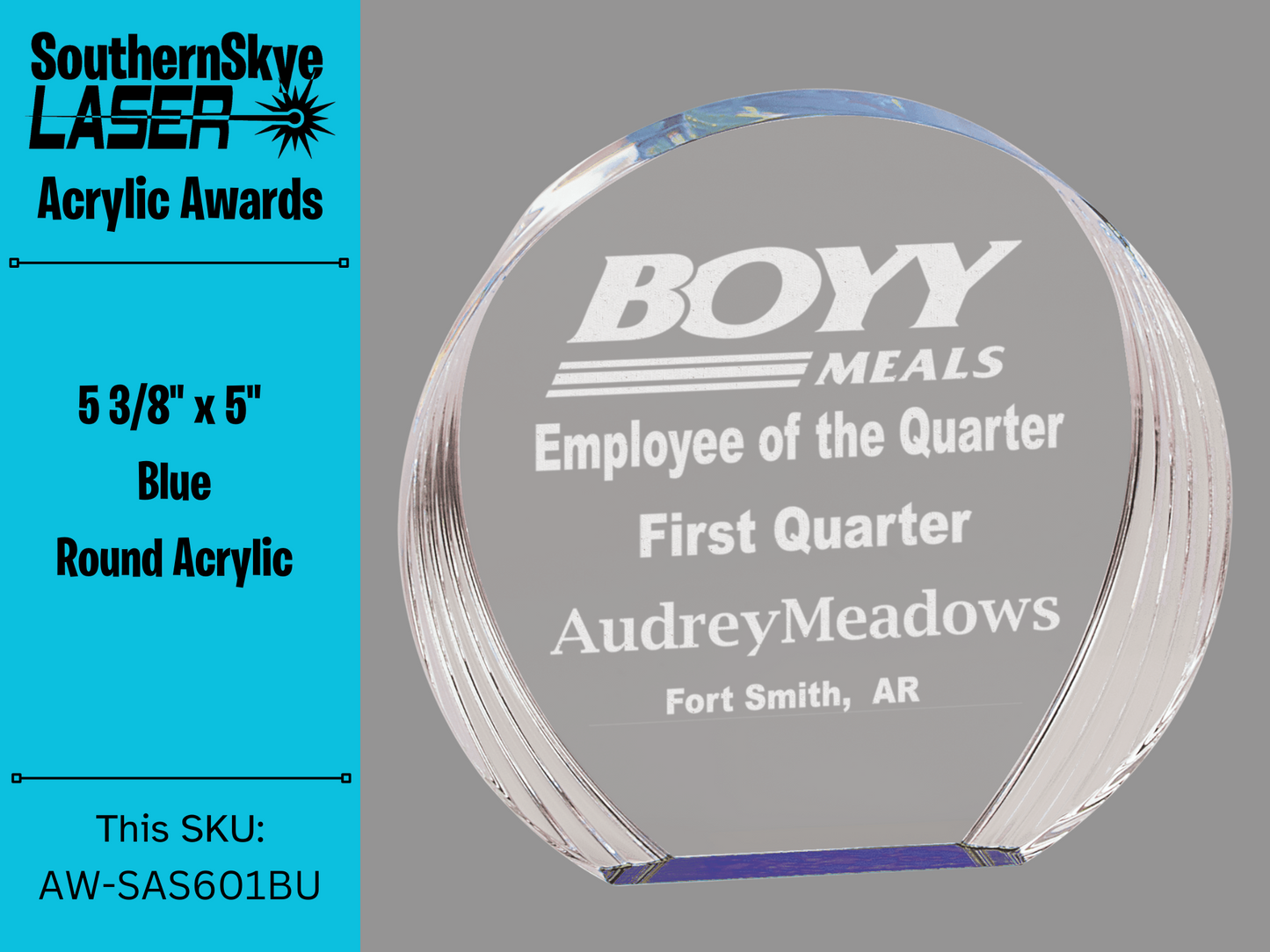 5 3/8" x 5" Blue Round Acrylic Award, Trophy