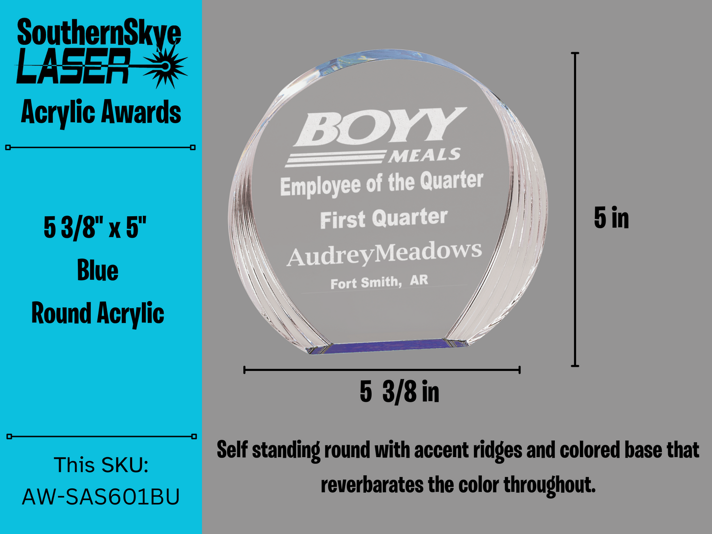 5 3/8" x 5" Blue Round Acrylic Award, Trophy