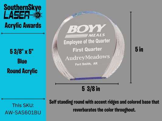 5 3/8" x 5" Blue Round Acrylic Award, Trophy