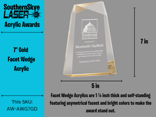 7" Gold Facet Wedge Acrylic Award, Trophy