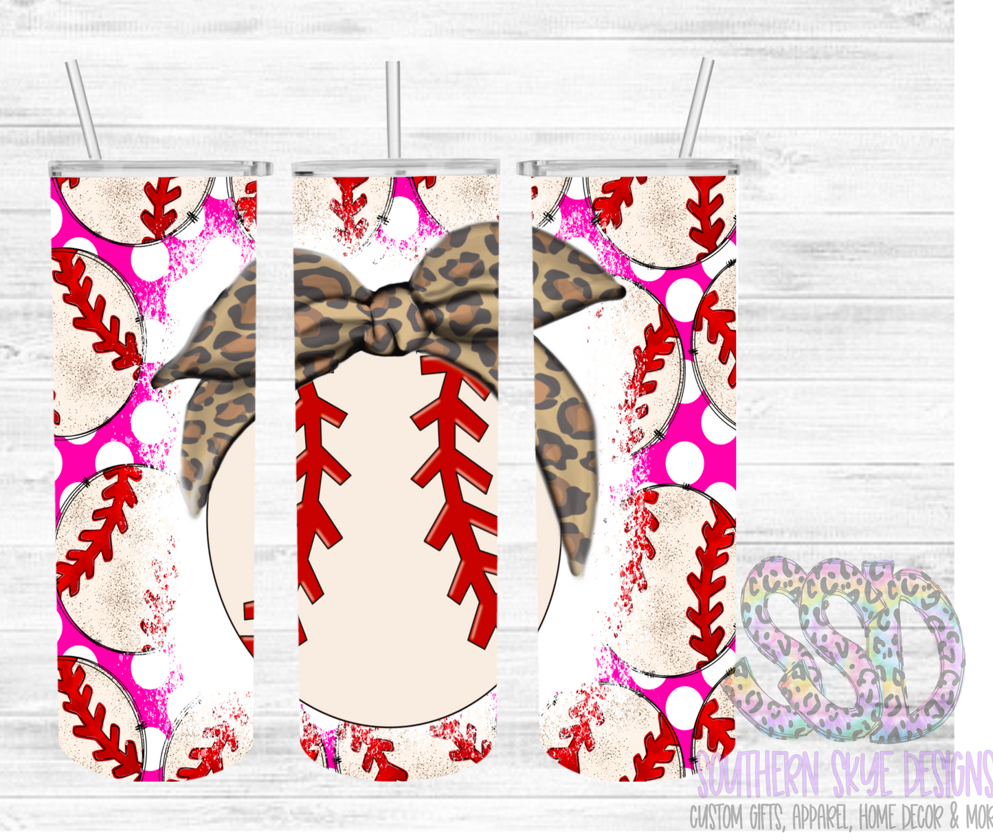 Baseball With Leopard Bow Tumbler