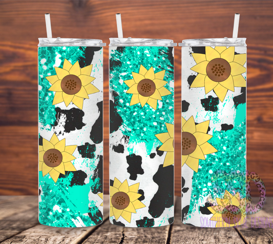 Turquoise Cow Print Tumbler