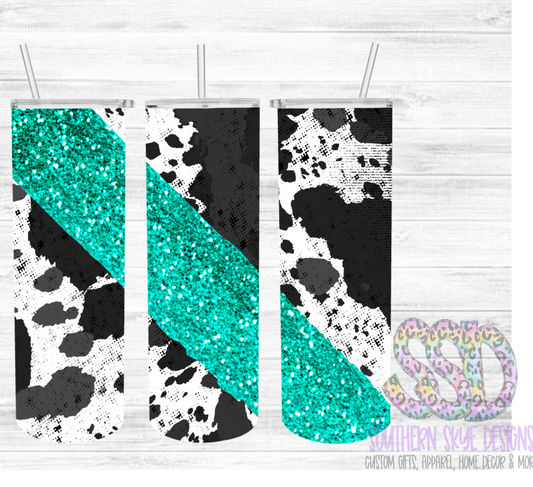 Turquoise Glitter Black Tumbler